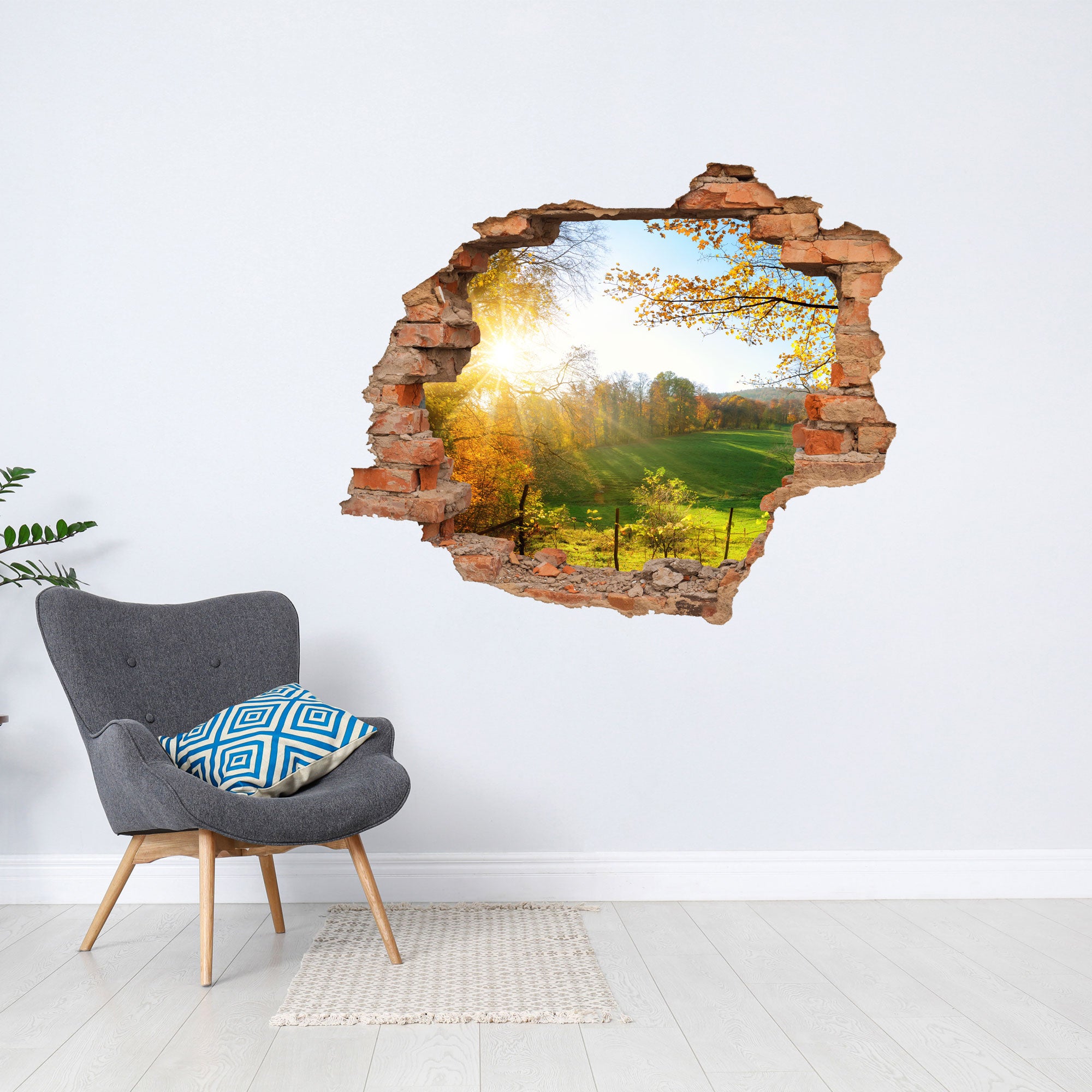 Wandtattoo Wanddurchbruch – Landschaft in 3D-Optik | Wallspirit
