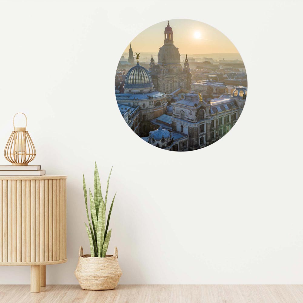 Wandaufkleber rund "Dresden" an heller Wand