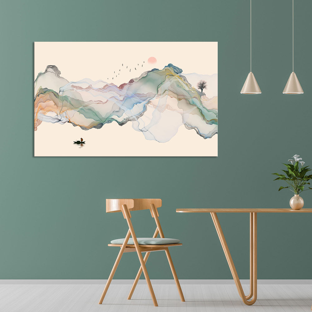 Leinwandbild "Abstrakte Tintenlandschaft" am Esstisch modern