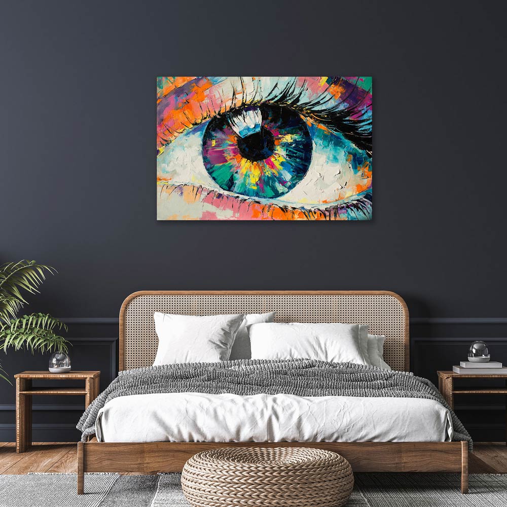 Leinwandbild "Das Auge" auf dunkler Wand im Schlafzimmer