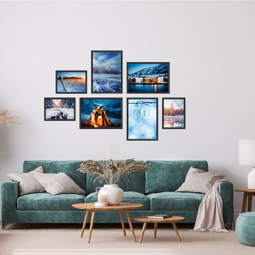 Poster-Set "Winter" Rückseite in modernem Wohnzimmer