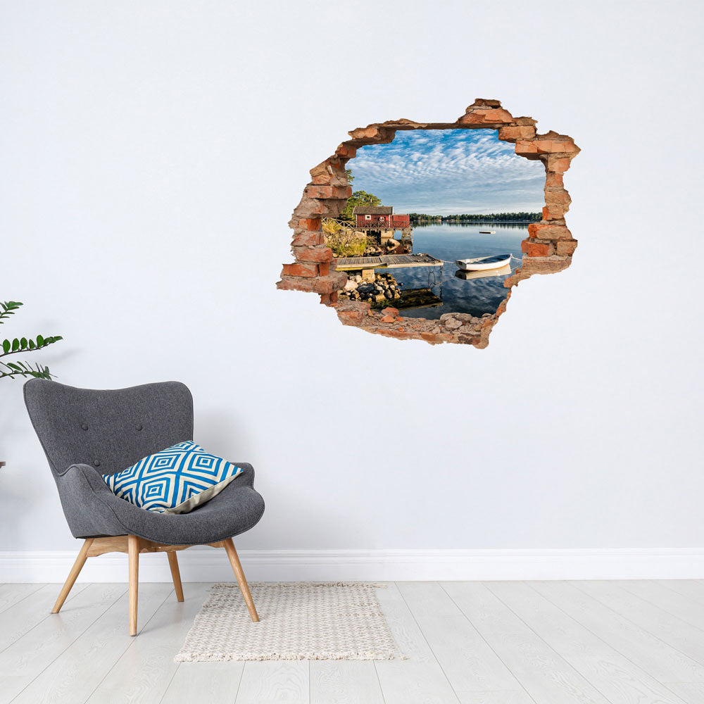 Wandaufkleber - Durchbruch "Seeufer" helle Wand mit Sessel