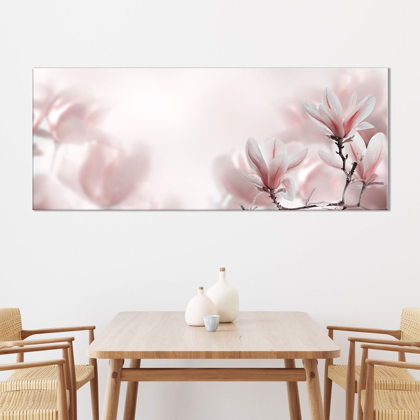 Wandbild mit farbbrillanten Druck auf Leinwand für Essbereich und Blick auf wunderschöne Magnolienblüten