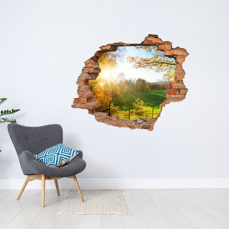Wandtattoo Wanddurchbruch – Landschaft mit realistischer 3D-Wirkung