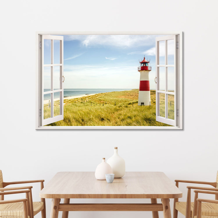 Leinwand mit Motiv Fensterblick an der Wand hängend