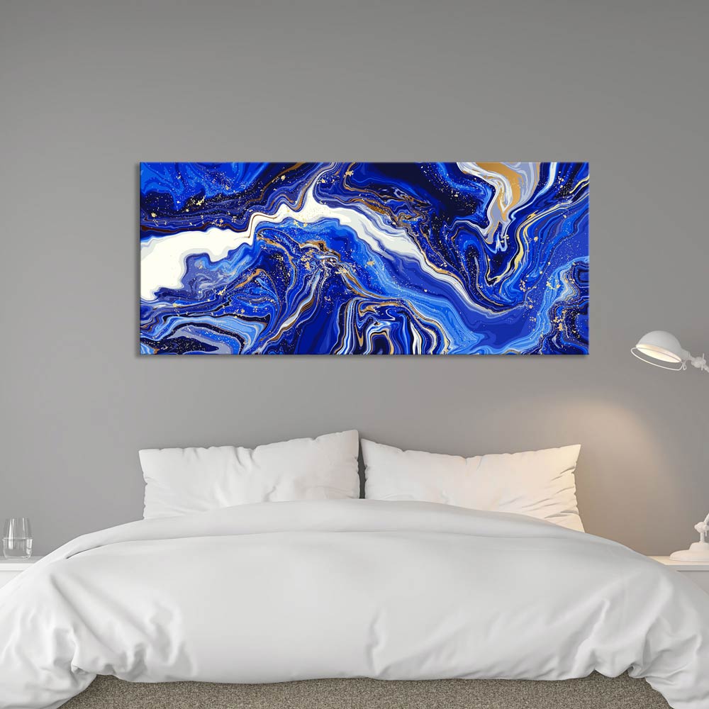 Leinwandbild "Marmor Blaugold" über dem Bett 