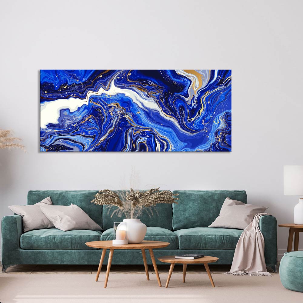 Leinwandbild "Marmor Blaugold" an der Wohnzimmerwand