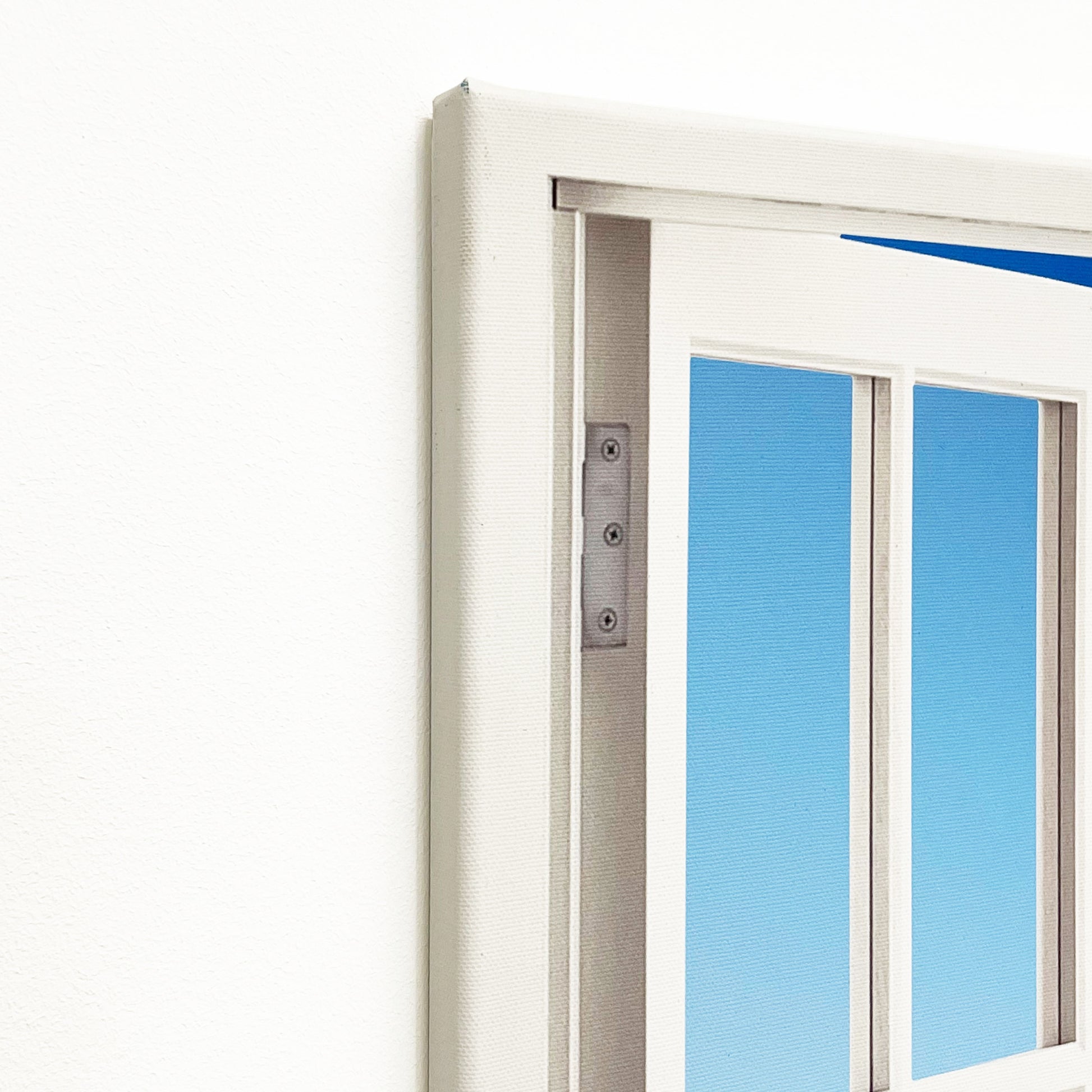 Detailansicht Keilrahmen Ecke von vorne und 2cm Tiefe mit Motiv Fensterblick