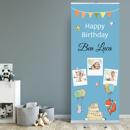Aufsteller Kinder-Geburtstagsfeier mit Name und Fotos Kinderzimmer - Blau