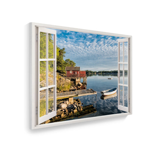 Leinwand Fensterblick Hauptbild Seeufer 